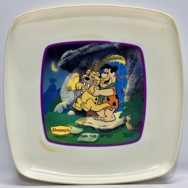 1989 デニーズ 原始家族 フリントストーン フレッド & ベイビーパス メラミンプレート 皿 The Flintstones ビンテージ ハンナバーベラ