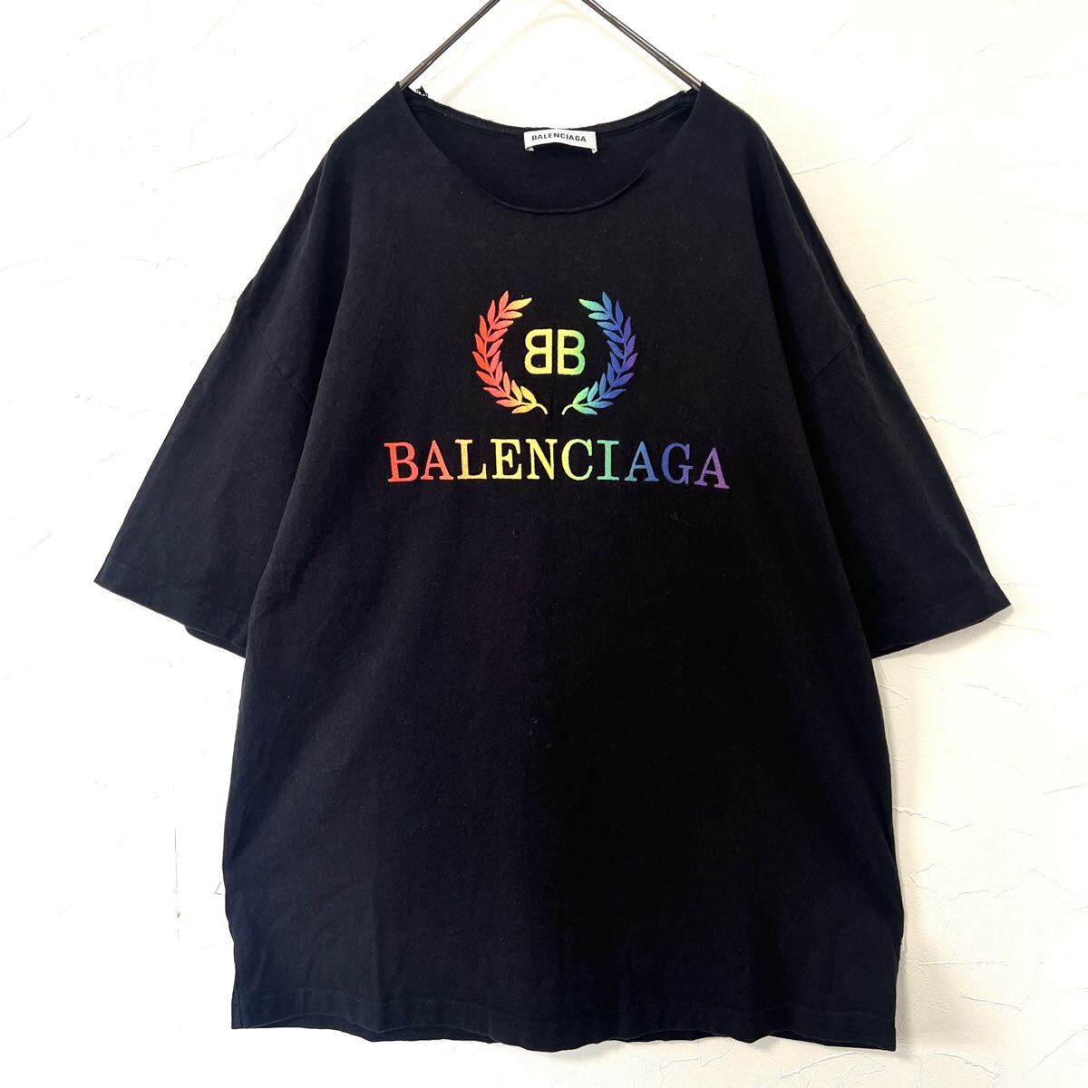 BALENCIAGA バレンシアガ ロゴ刺繍 Tシャツ メンズ カラフル 黒 BALENCIAGA バレンシアガ ロゴ刺繍 Tシャツ メンズ カラフル 黒