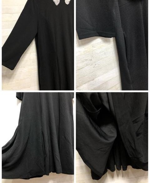 新品☆LL黒系♪つけ衿付マキシ丈ワンピース♪お出かけフォーマル〇B457