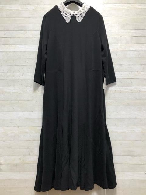 新品☆LL黒系♪つけ衿付マキシ丈ワンピース♪お出かけフォーマル〇B457