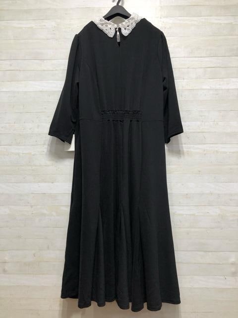 新品☆LL黒系♪つけ衿付マキシ丈ワンピース♪お出かけフォーマル〇B457