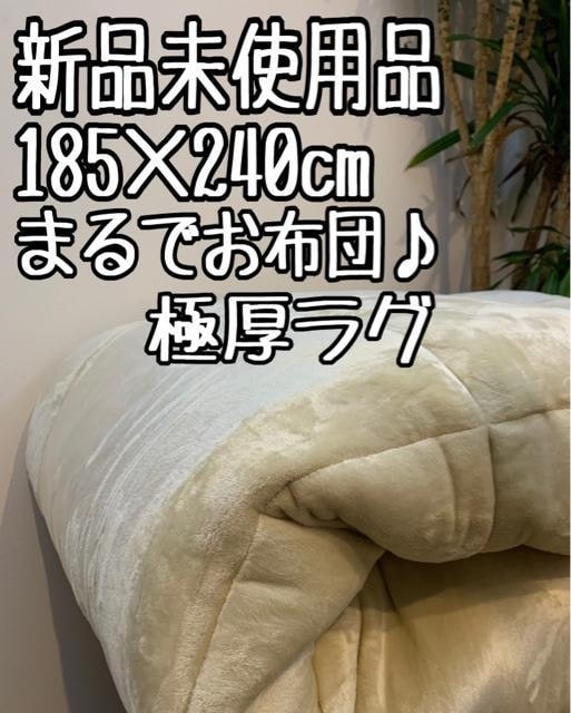 新品☆185×240cmベージュ系♪まるでお布団♪固わた入り極厚ラグ♪〇B385