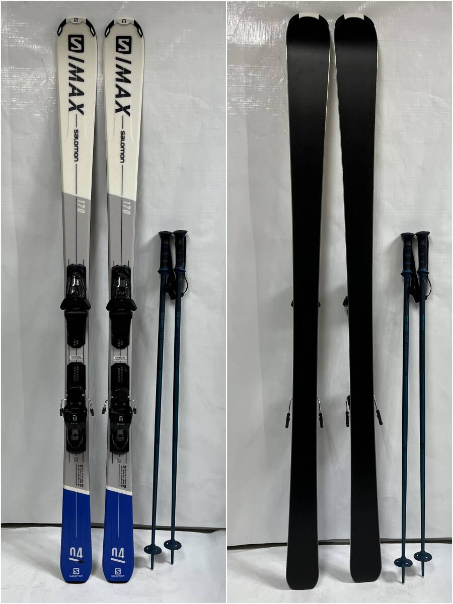 極美品 サロモン スキーセット カービングスキー板 S/MAX4 170cm R15.0 & ビンディング GRIPWALK M10 & スキーポール SALOMON A