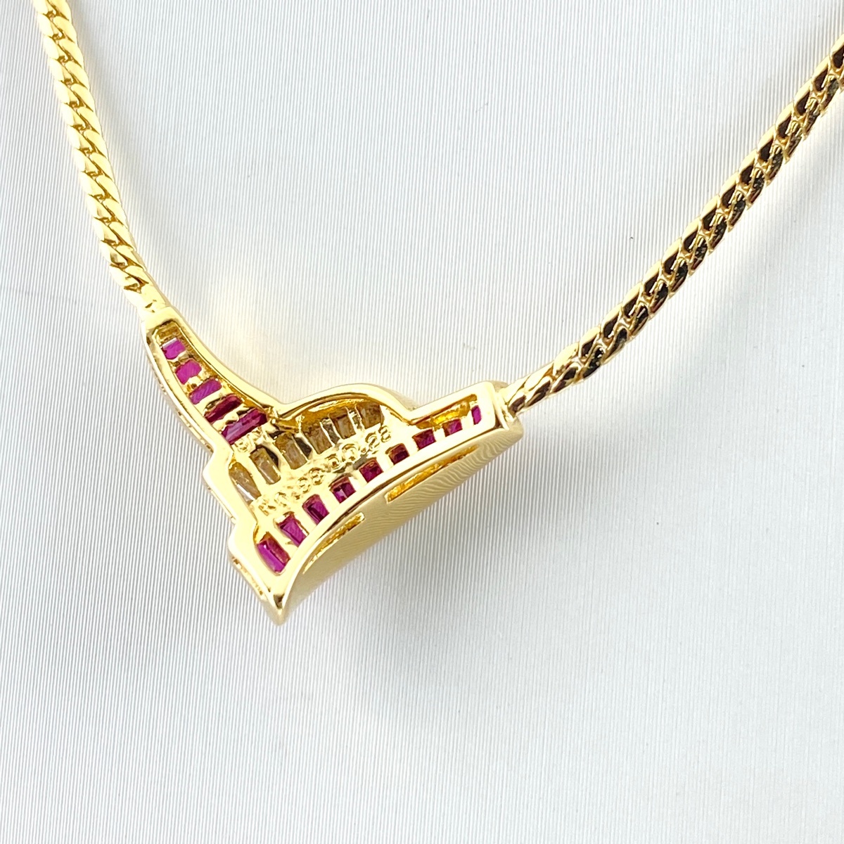 mere diamond design necklace YG yellow gold pendant diamond necklace K18 750 ruby lady's [ used ]