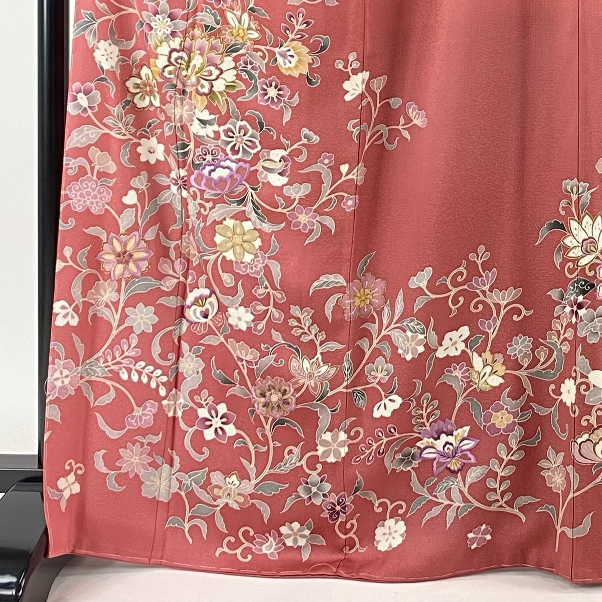  visit wear length 168cm sleeve length 67.5cm L. Yamato . purple flower Tang . gold thread embroidery pink silk beautiful name of product goods [ used ]