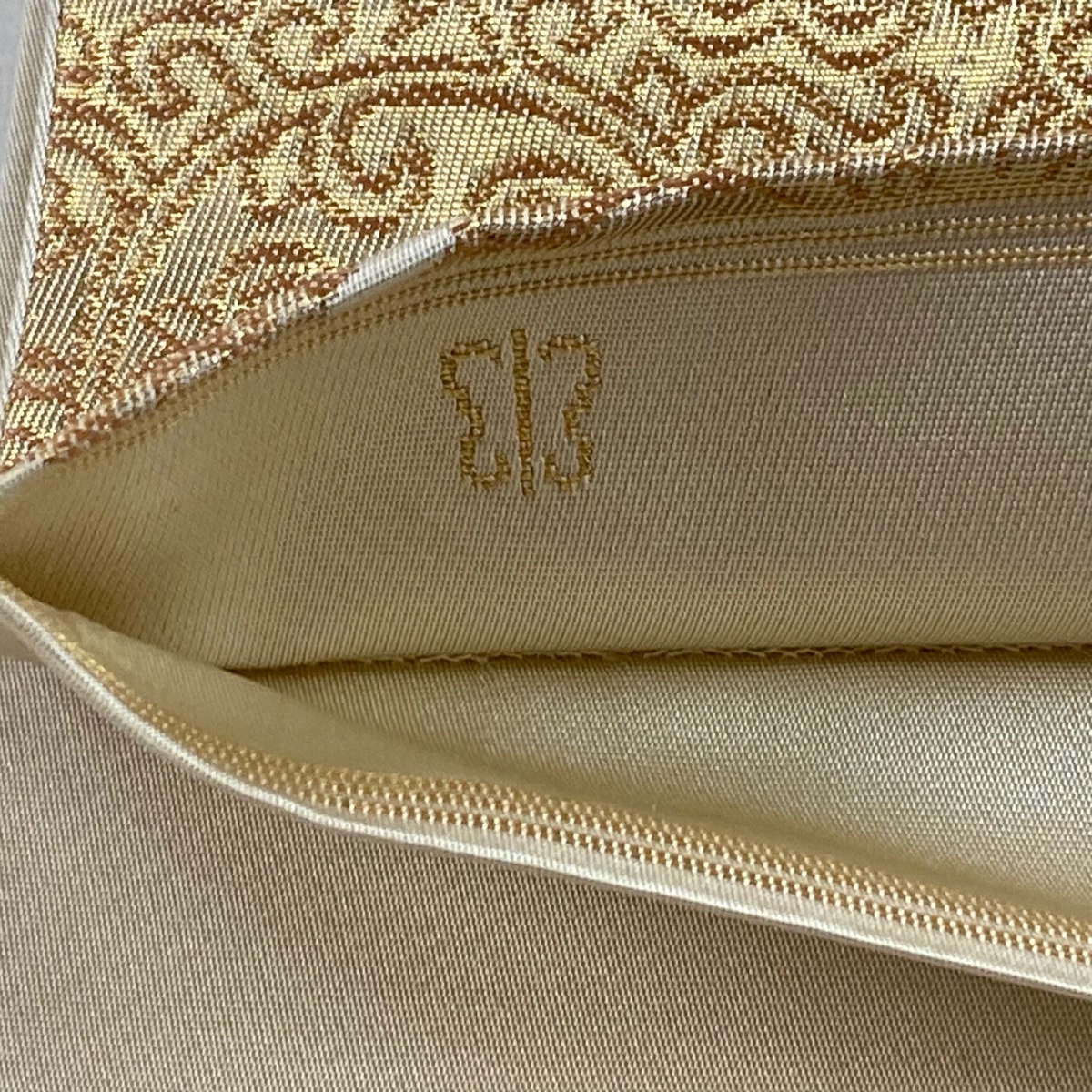 袋帯 美品 逸品 川島織物 落款 花唐草 檜垣文 箔 サーモンピンク 袋帯 美品 逸品 川島織物 落款 花唐草 檜垣文 箔 サーモンピンク