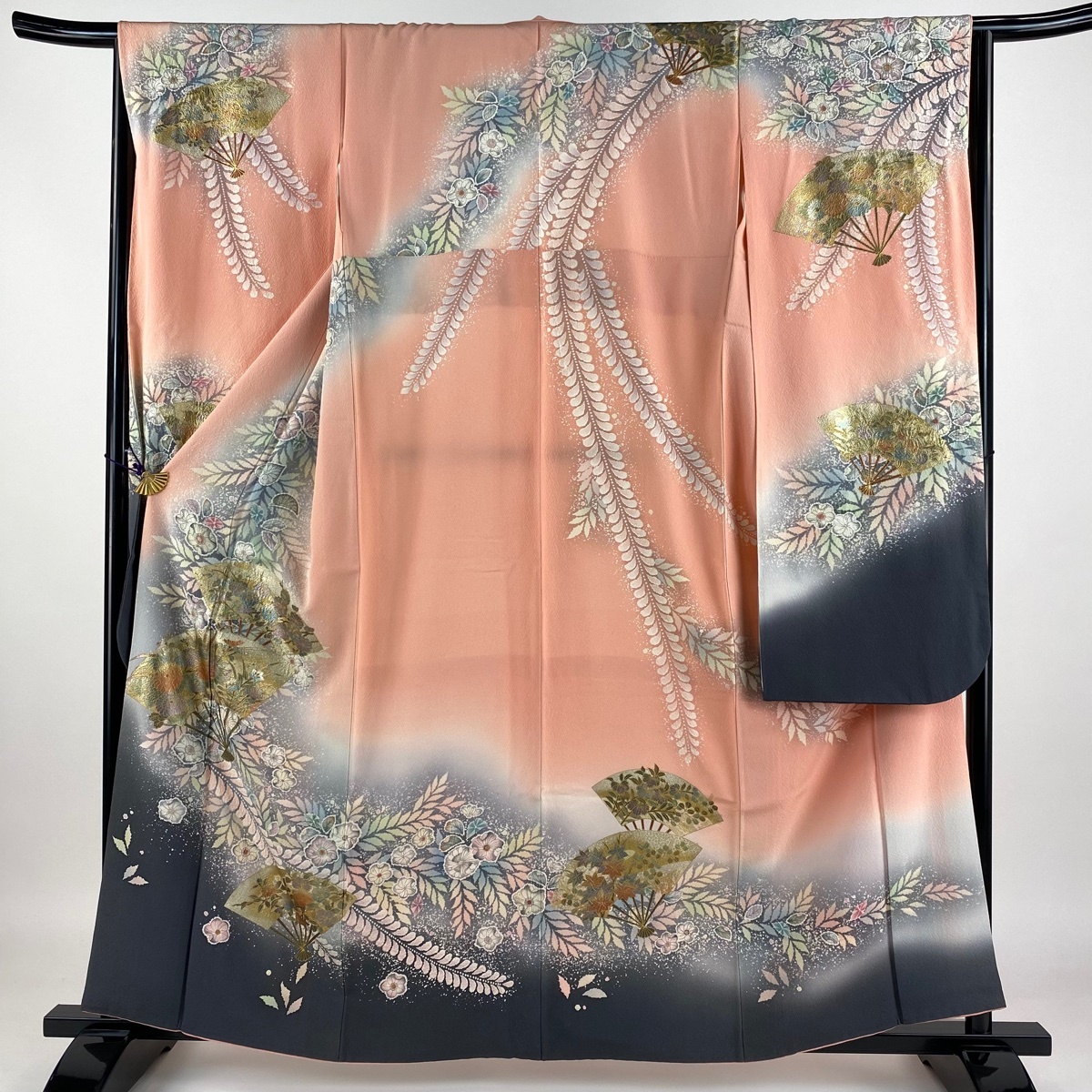 振袖 身丈160.5cm 裄丈66cm M 袷 翠山工房 やまと 落款 花扇 振袖 身丈160.5cm 裄丈66cm M 袷 翠山工房 やまと 落款 花扇