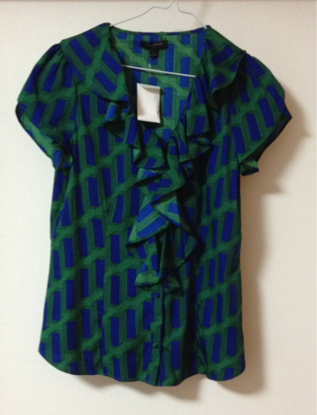  Banana Republic frill attaching blouse new goods /banalipa, check, shirt green green 