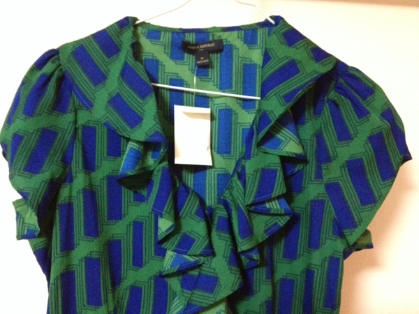  Banana Republic frill attaching blouse new goods /banalipa, check, shirt green green 