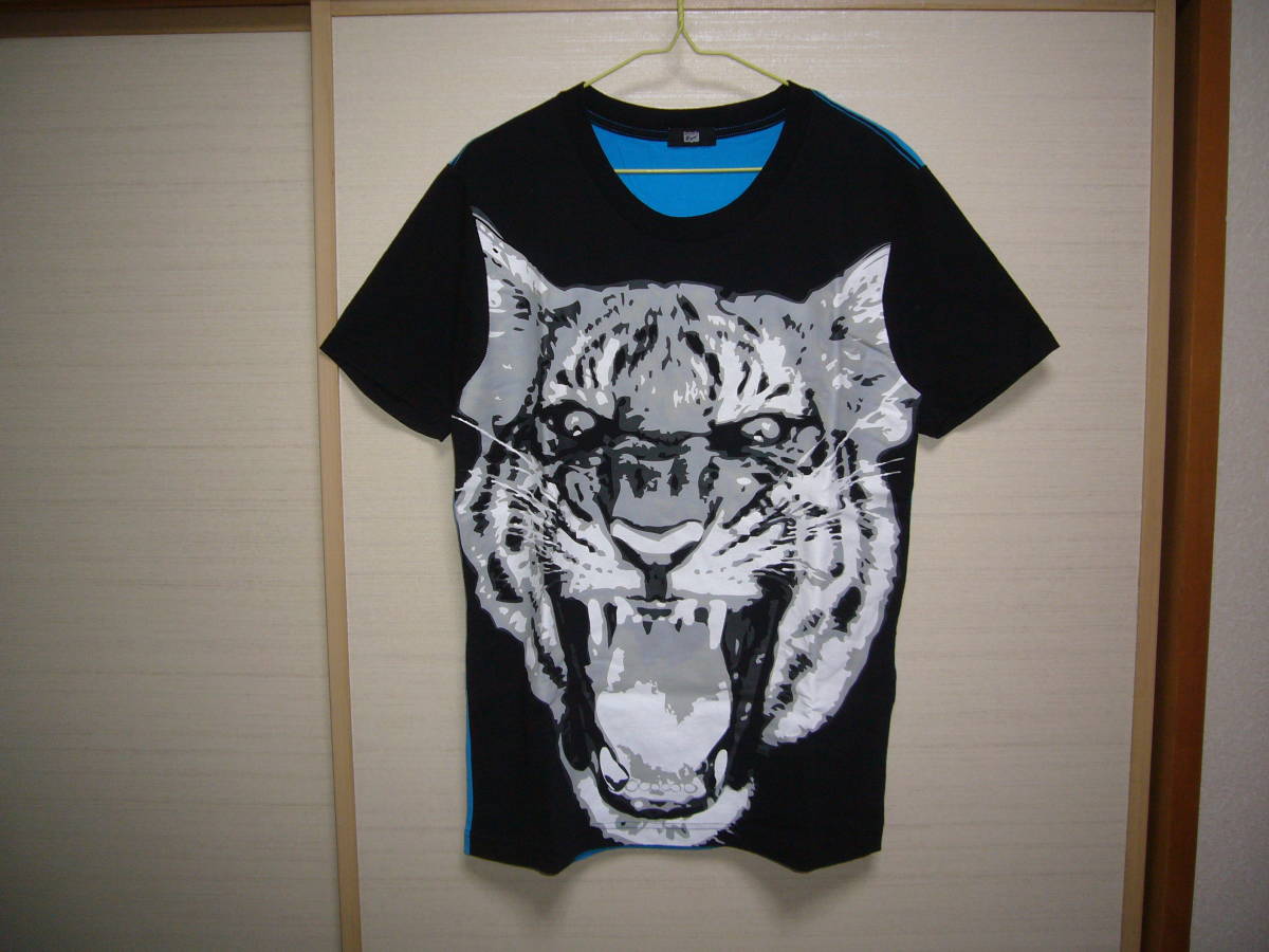 オニツカタイガー 半袖Tシャツ黒×水色 Mサイズ　アシックス