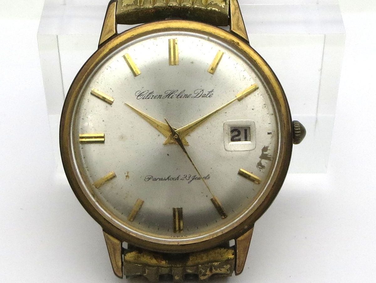1000円スタート 腕時計 CITIZEN シチズン HiLine Date ハイライン デイト HLD15801 手巻 MT 23石 シルバー文字盤 ベルト破損 10 D60083