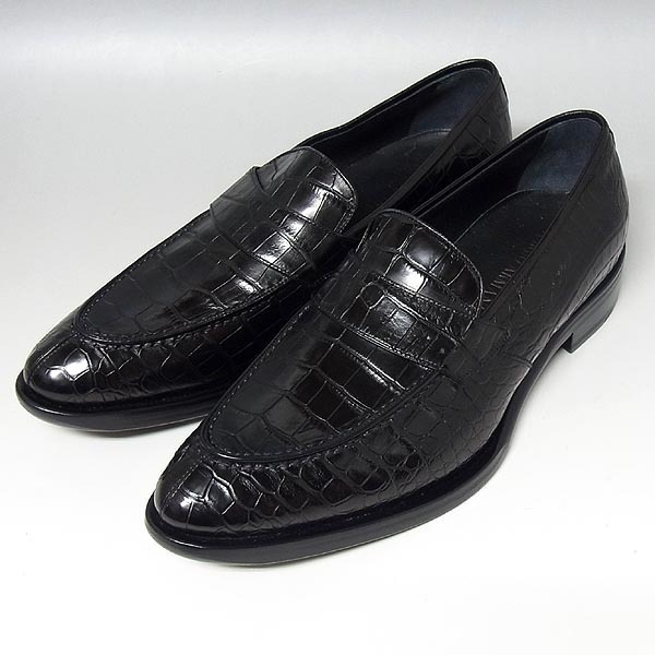  beautiful goods [joru geo * Armani /GIORGIO ARMANI] crocodile men's shoes * Loafer leather shoes black size 40