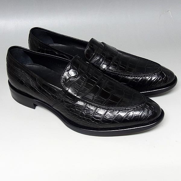  beautiful goods [joru geo * Armani /GIORGIO ARMANI] crocodile men's shoes * Loafer leather shoes black size 40