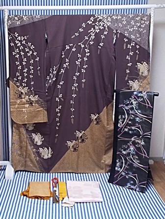  gorgeous!! long-sleeved kimono . underskirt . obi . collar . obi shime obi age. 6 point set (25)