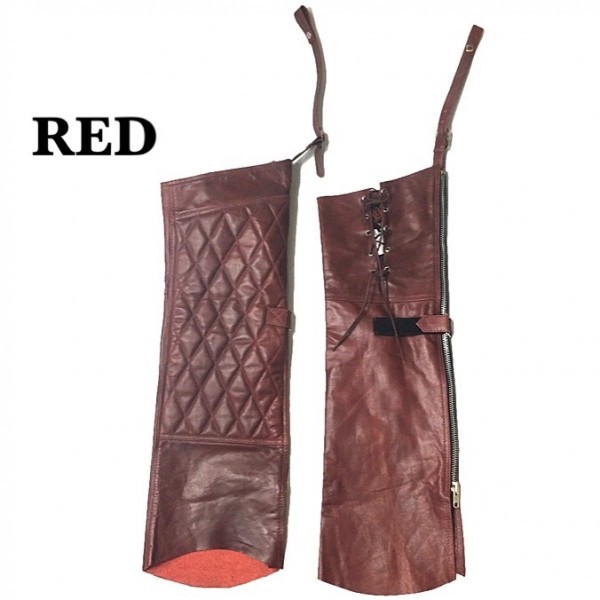  free shipping [HEAVY] leather hang chaps diamond pad garter chaps HUNG CHAPS RED-M Biker Harley Tourer protection against cold 