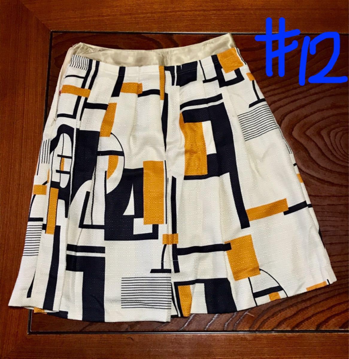 #12 SHIPS 幾何学模様 スカート Mサイズ ゴールド ベージュ 訳有　シップス　ひざ丈スカート