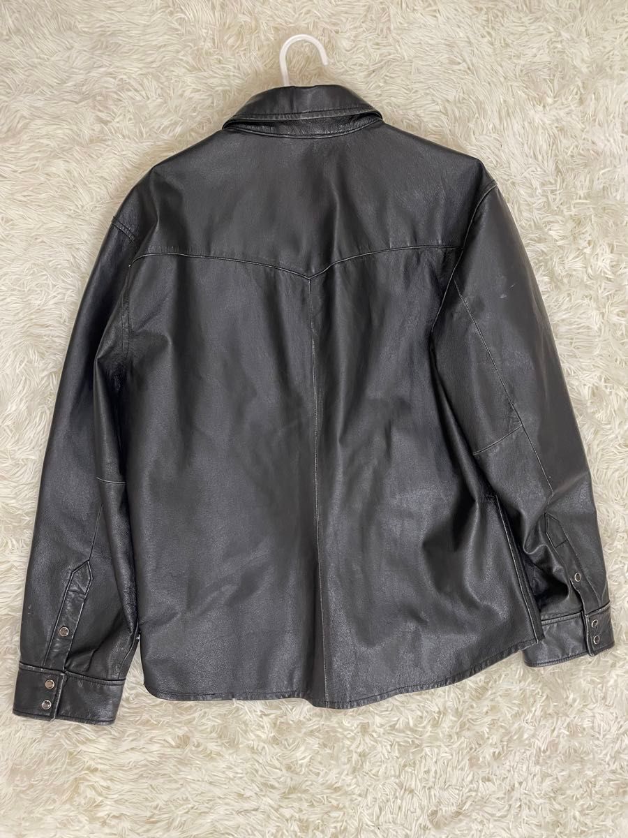 レア】OldGAP レザーウエスタンシャツジャケット Lサイズ 黒 90 レア】OldGAP レザーウエスタンシャツジャケット Lサイズ 黒 90