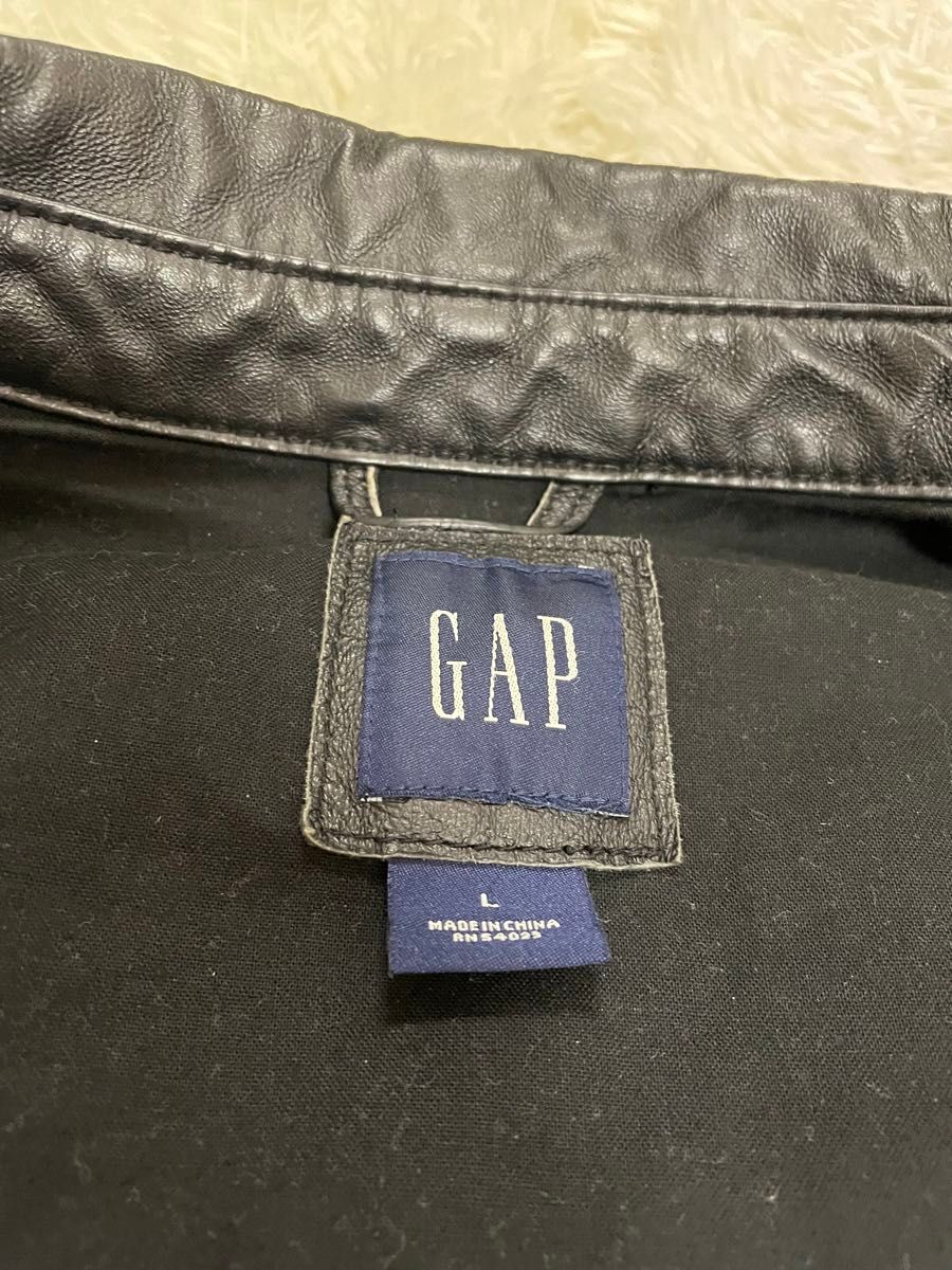 レア】OldGAP レザーウエスタンシャツジャケット Lサイズ 黒 90 レア】OldGAP レザーウエスタンシャツジャケット Lサイズ 黒 90