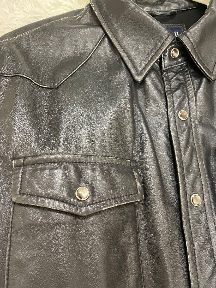 レア】OldGAP レザーウエスタンシャツジャケット Lサイズ 黒 90 レア】OldGAP レザーウエスタンシャツジャケット Lサイズ 黒 90