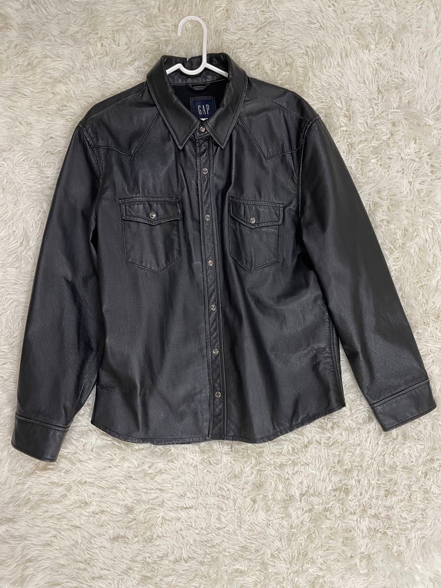 レア】OldGAP レザーウエスタンシャツジャケット Lサイズ 黒 90 レア】OldGAP レザーウエスタンシャツジャケット Lサイズ 黒 90