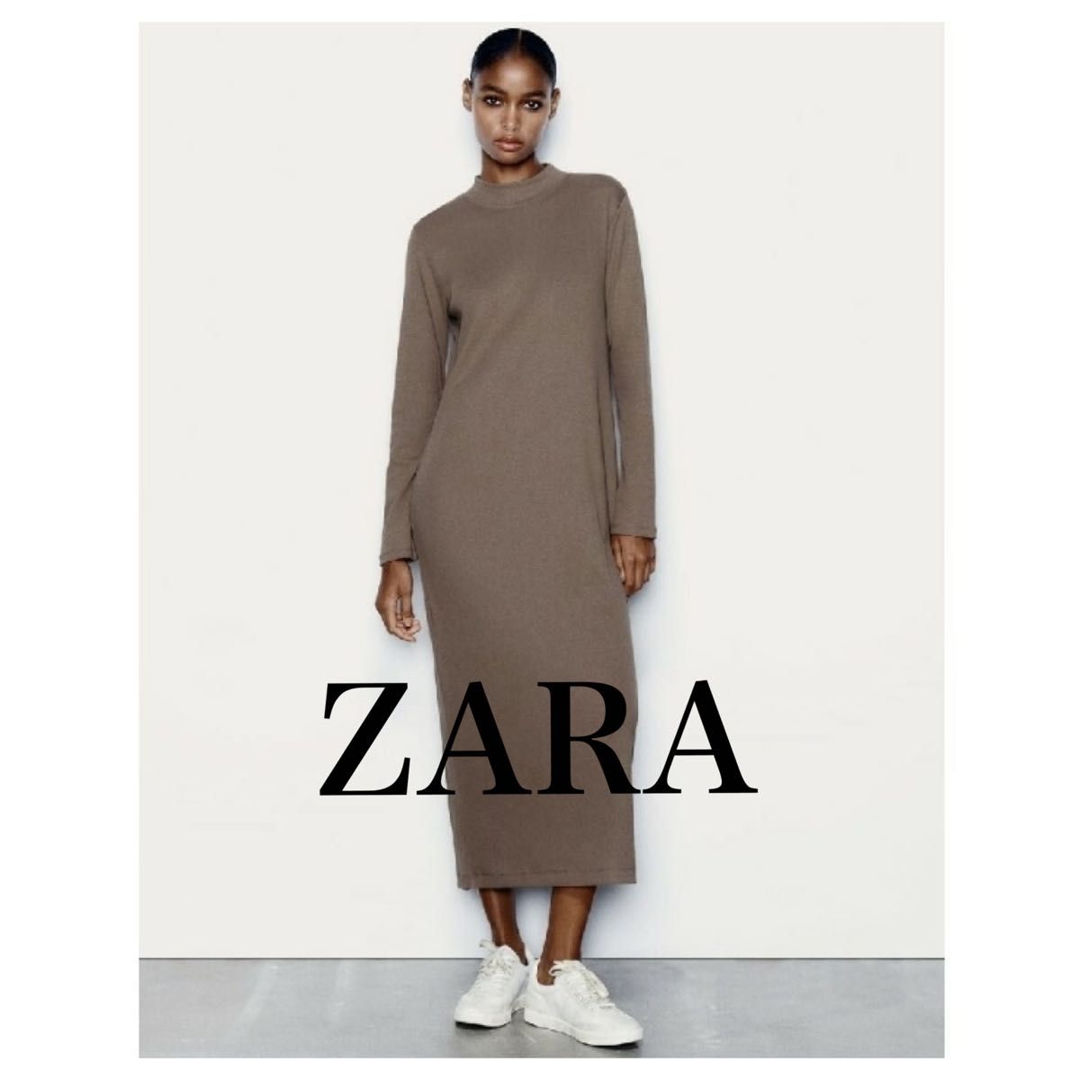 大特価】新品タグ付き ZARA 完売 リブモックネック ワンピース S 大特価】新品タグ付き ZARA 完売 リブモックネック ワンピース S