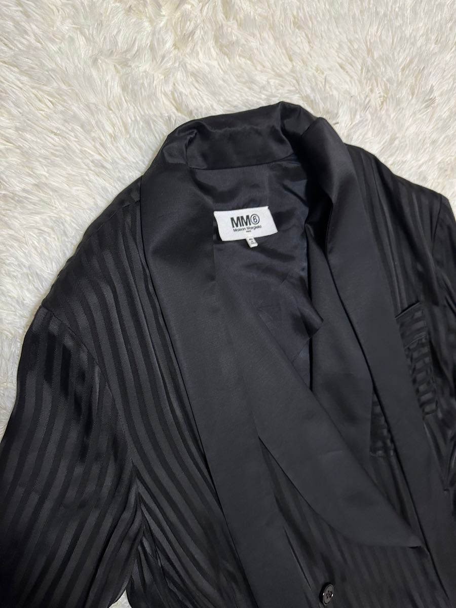 ストライプサテンオールインワン ☆ MM6 Maison Martin Margiela 美品 MM6 Maison Margiela ストライプサテンコート ブラック