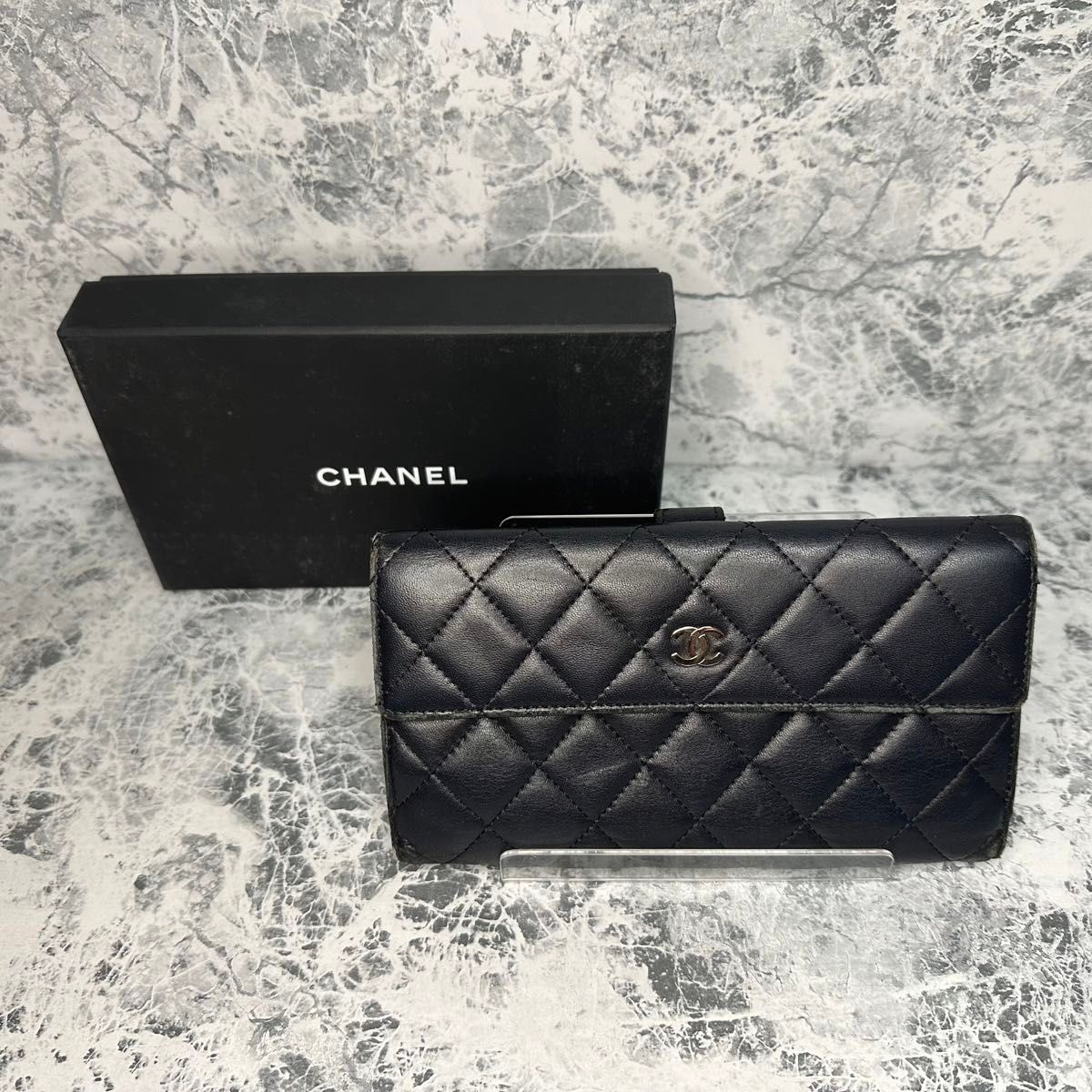 CHANEL シャネル マトラッセ ラムスキン 三つ折財布 財布 長財布 ブラック ココマーク