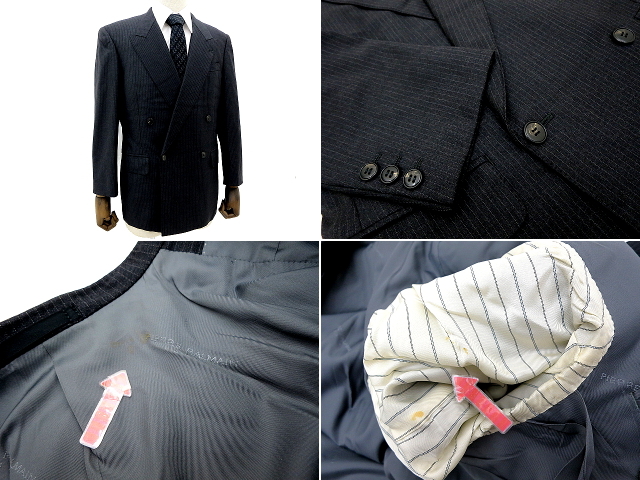 L-694* free shipping *PIERRE BALMAN Pierre Balmain * autumn winter made in Japan black stripe double tailored jacket S