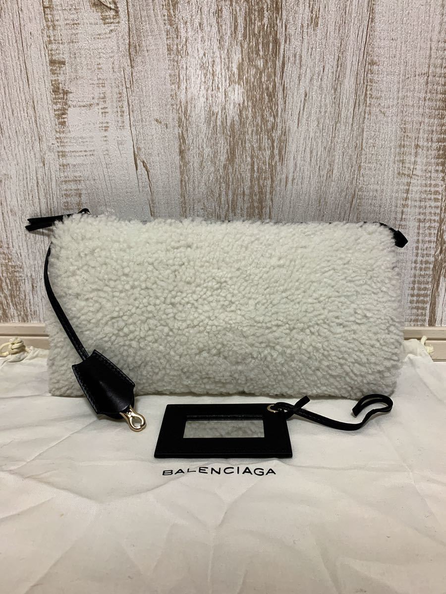 美品！BALENCIAGA バレンシアガ クラッチバッグ ファー レザー セカンドバッグ ミラー付き 347238