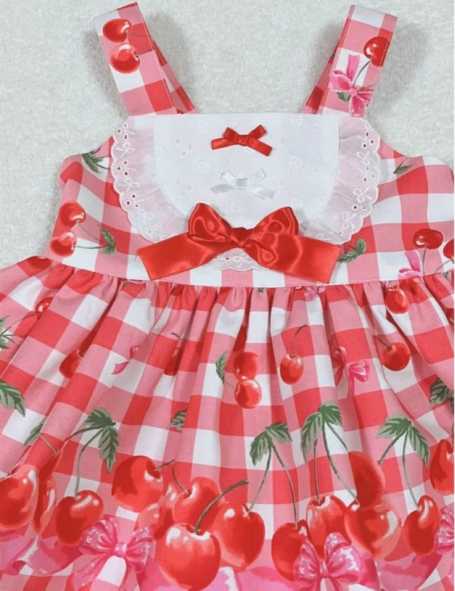 ハンドメイドさくらんぼリボンセットアップ ワンピース 女の子 ハンドメイドさくらんぼリボンセットアップ ワンピース 女の子