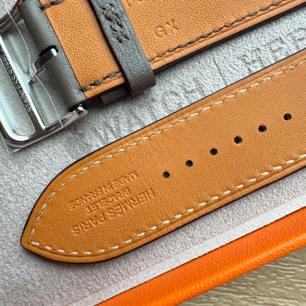 2092 Apple Watch エルメス エタン ロープ柄 グレー レザー 2092 Apple Watch エルメス エタン ロープ柄 グレー レザー