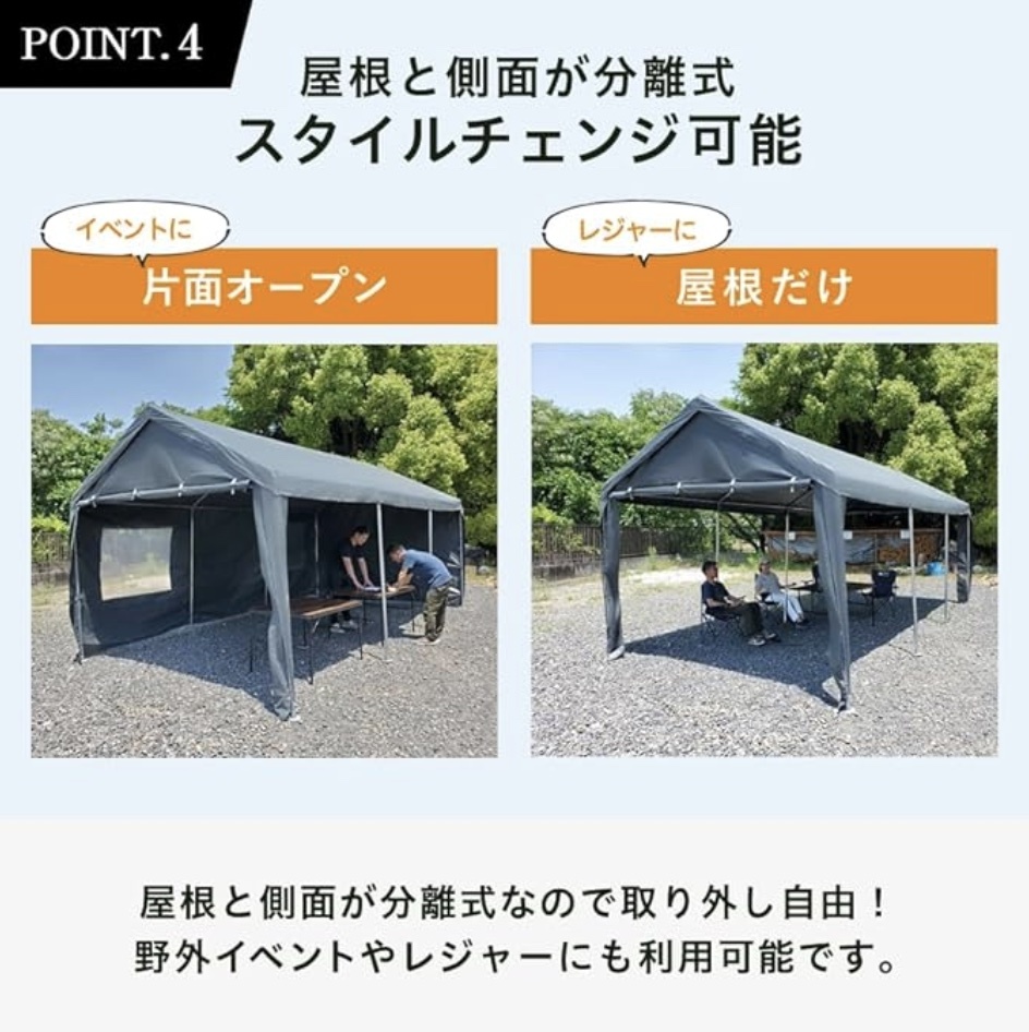 最新入荷 開封後、倉庫保管 】ガレージテント グレー ストロング 3×6m その他