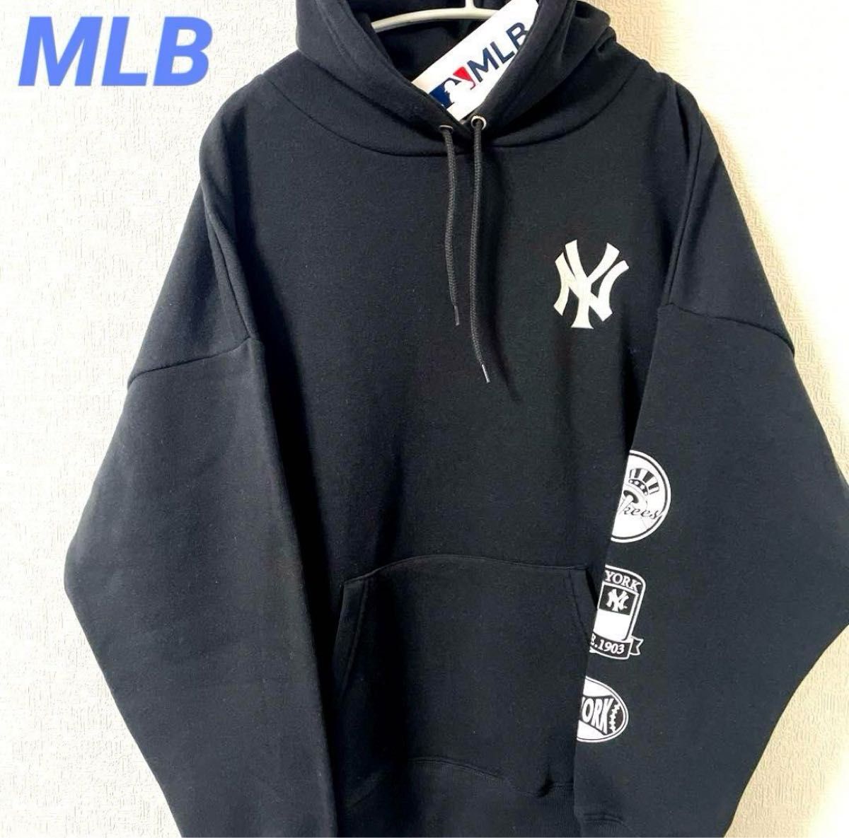 MLB ヤンキース パーカー スウェット 袖ロゴプリント 刺繍ロゴ MLB ヤンキース パーカー スウェット 袖ロゴプリント 刺繍ロゴ