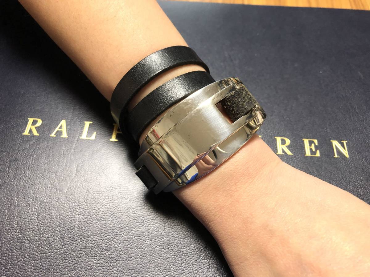 [ records out of production / hard-to-find ] sense eminent *RALPH LAUREN America made double * metal plate & long leather top class bangle *RRL Vintage 