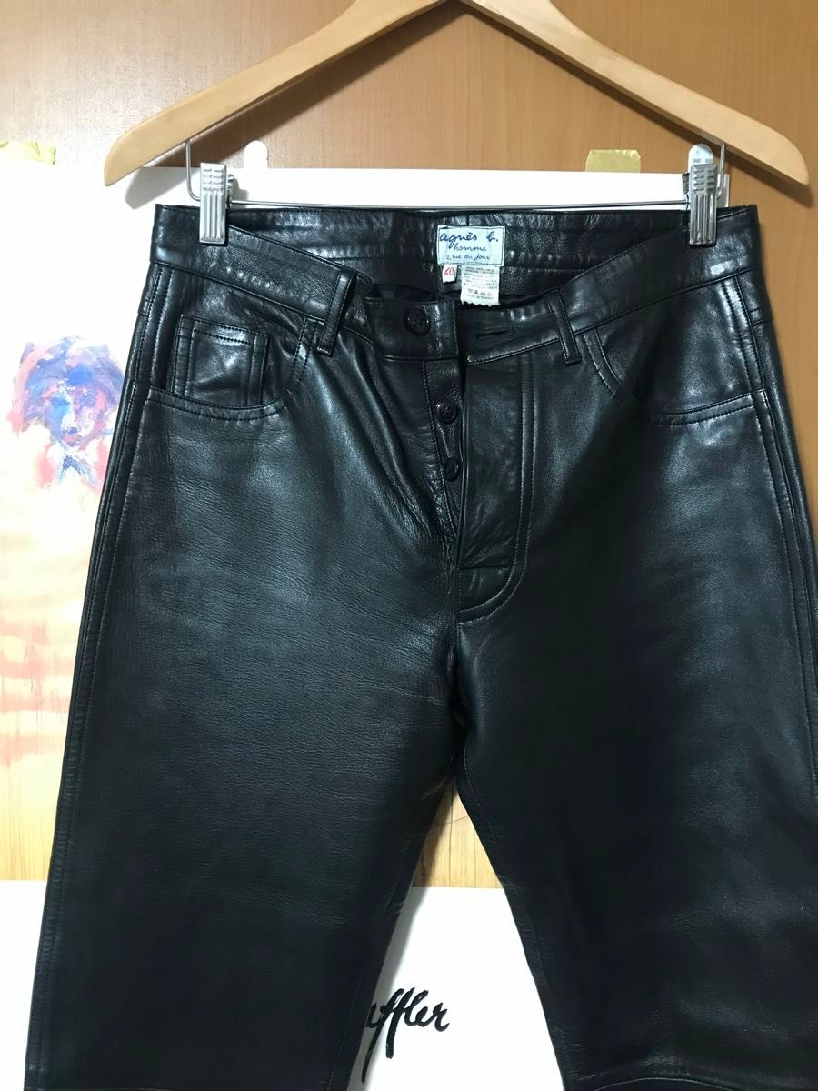 agnes b homme アニエスベー オム レザーパンツ size40 ブラック agnes b homme アニエスベー オム レザーパンツ size40 ブラック