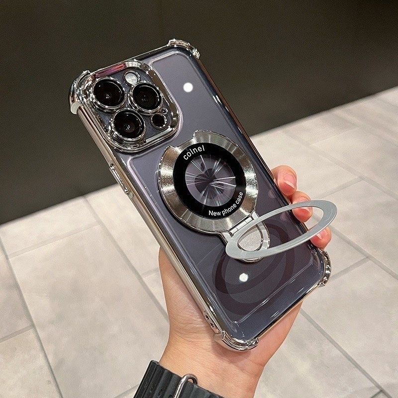 iPhone 16 Pro max ケース アイフォン　透明 メッキ加工 耐衝撃 レンズ保護 スタンド付き MagSafe充電