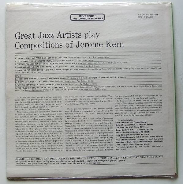 ◆ なんと当時の未開封シールド品 ◆ GREAT JAZZ ARTISTS PLAY COMPOSITIONS OF JEROME KERN ◆ Riverside RS-93516 (BGP) ◆_画像2