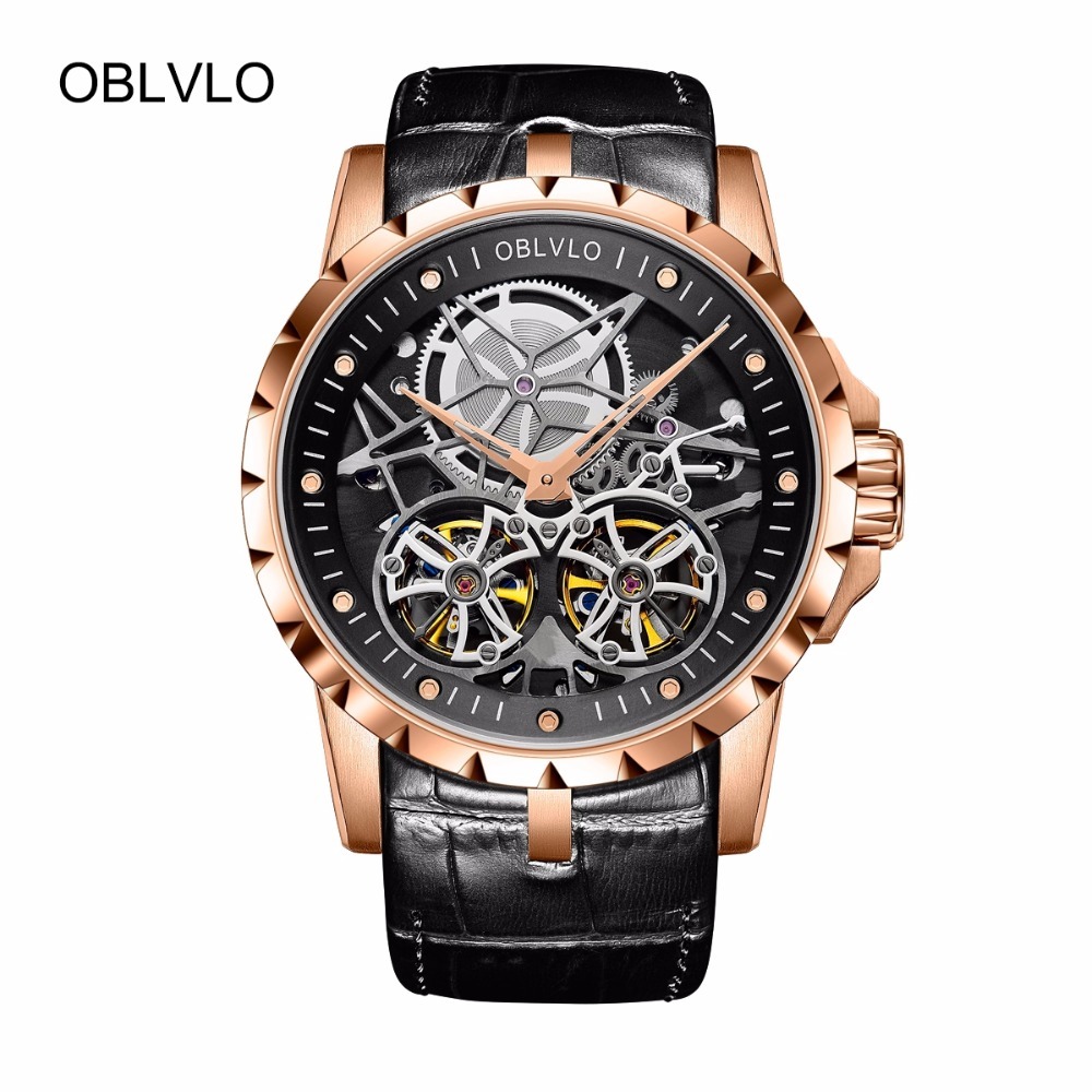 人気アイテム OBLVLO・ローズゴールド・スケルトンダイヤル・トゥールビヨン・自動巻腕時計・OBL3606 3針（時、分、秒）