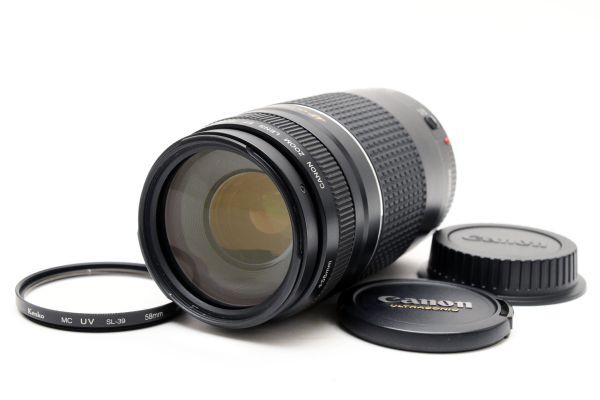 完動良品 Canon Zoom Lens EF 75-300mm F4-5.6 III USM AF Lens 望遠 ズームレンズ / キヤノン EF フルサイズ対応 保護フィルター付 #5487