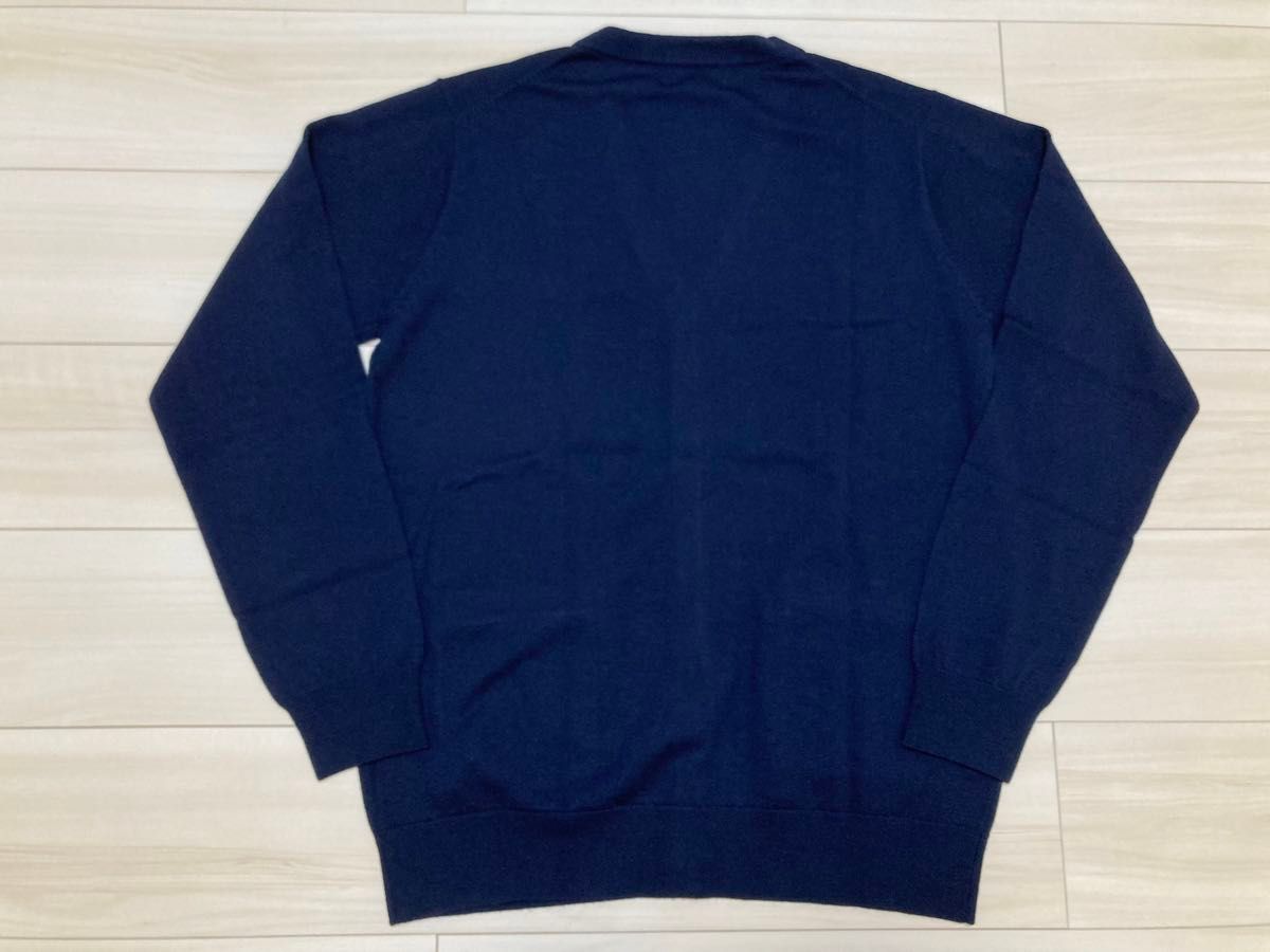 Fred Perry ネイビー カーディガン Vネック ウール混紡 Fred Perry ネイビー カーディガン Vネック ウール混紡