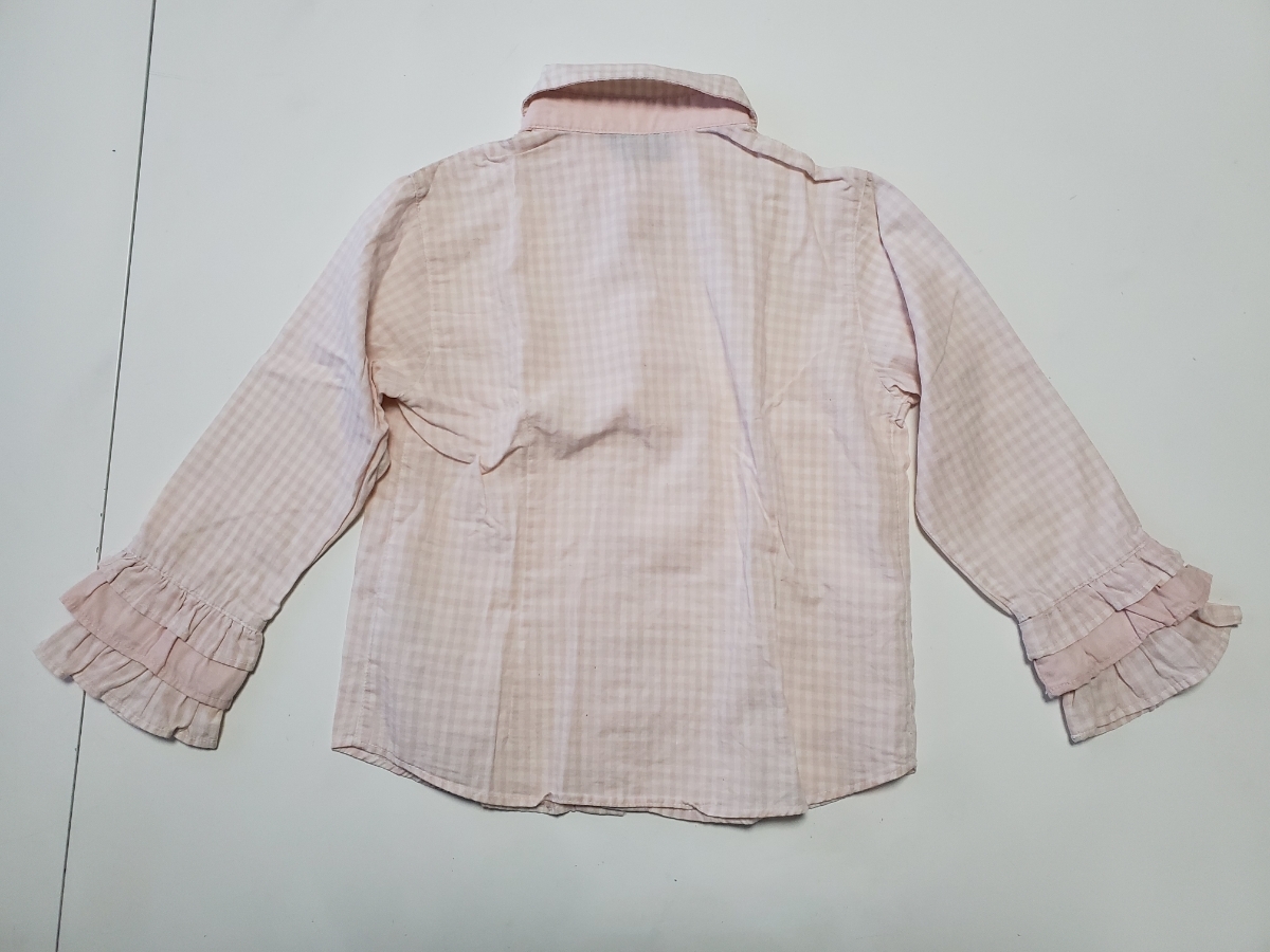 188 jpy shipping * COMME CA ISM Comme Ca Ism girl pink silver chewing gum check blouse tops 95 100 sleeve frill pretty brand 