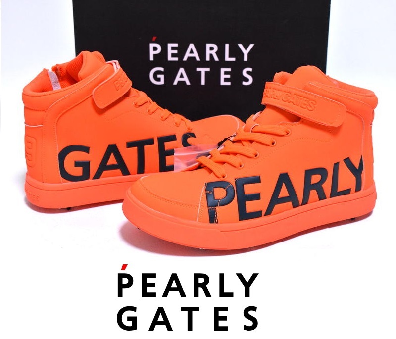 素晴らしい 【送料無料】新品 PEARLY GATES ロゴ ミドルカット ゴルフシューズ 23.5cm 053-0992310 オレンジ パーリーゲイツ スパイク 23.5cm