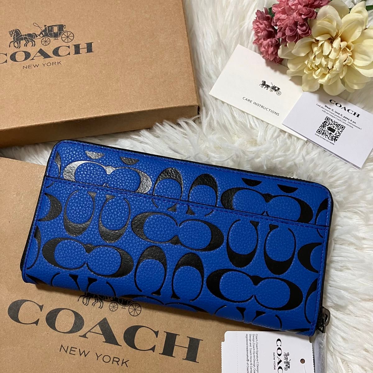 コーチ COACH 長財布 シグネチャー レザー ブルー フィン×ブラック アウトレット 並行輸入品