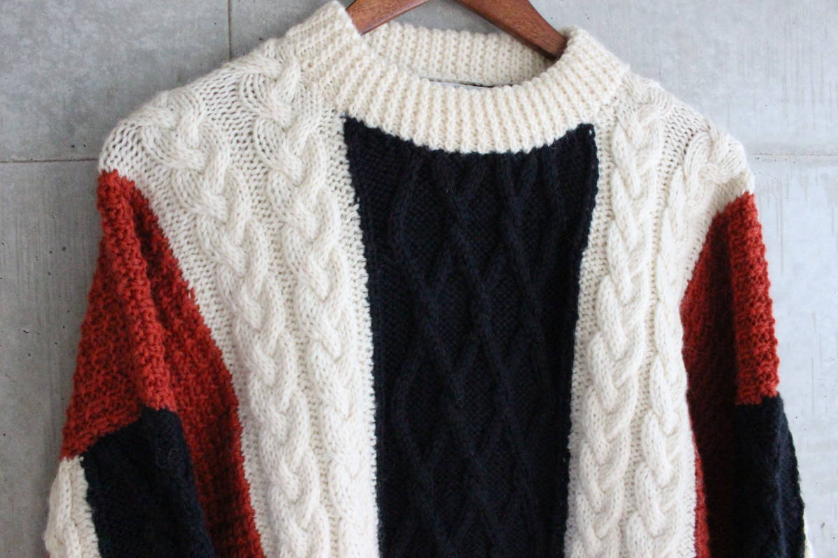 [ Quill\'s Woollen Marker ] Vintage multi Fisherman knitted sweater / Europe hand knitted i-ll Land made 