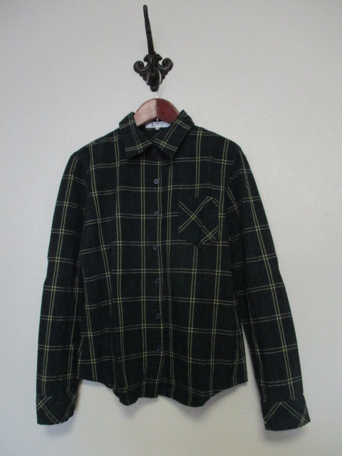 Jhoney紺×緑ブラックウォッチ長袖シャツ（USED）102719_画像1