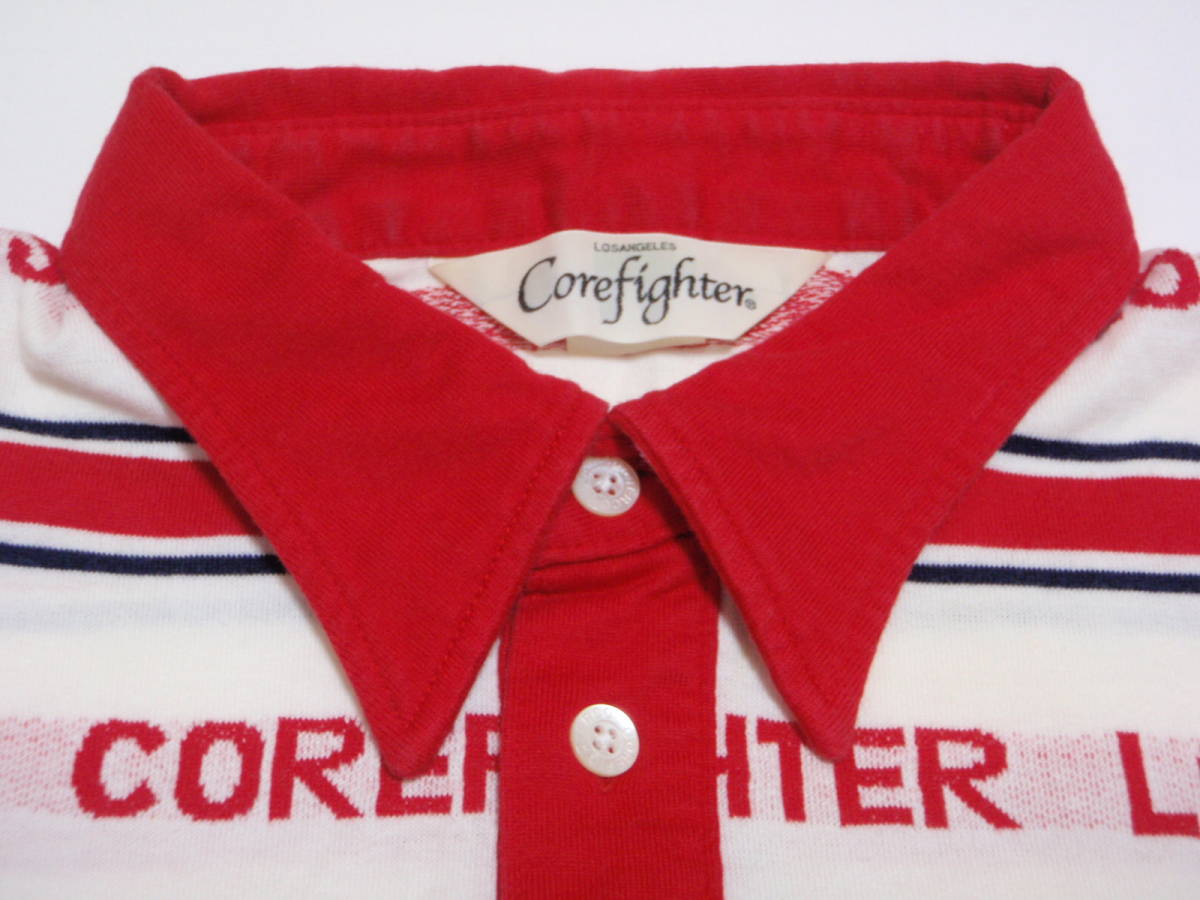(送料一律185円) USED コアファイター Corefighter ロゴプリント 半袖ポロシャツ 白×赤 Sサイズ_画像2