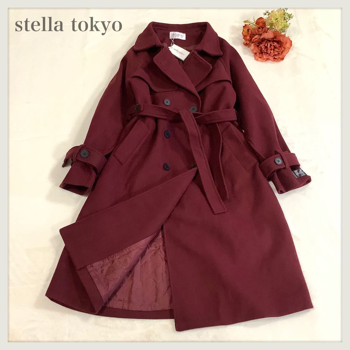 116 コート ロングコート ワインレッド 未使用品 stella tokyo 116 コート ロングコート ワインレッド 未使用品 stella tokyo