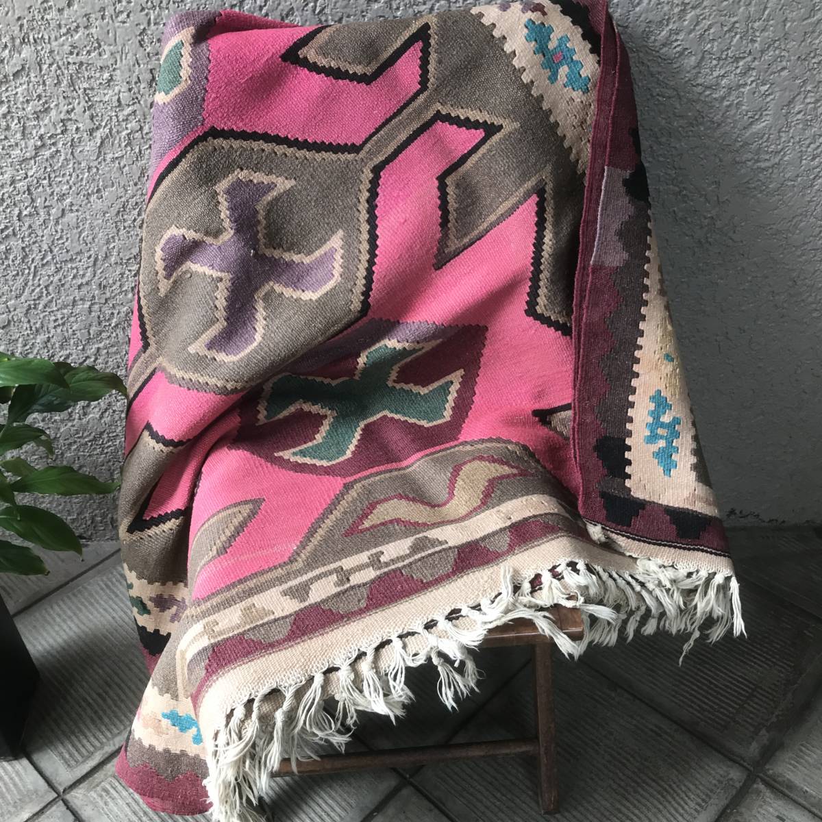 希少品！ピンク色 ヴィンテージ オールドキリム kilim ラグ中東/絨毯アンティーク家具インテリア50’s60’s北欧ネイティブニューヨーク_画像4