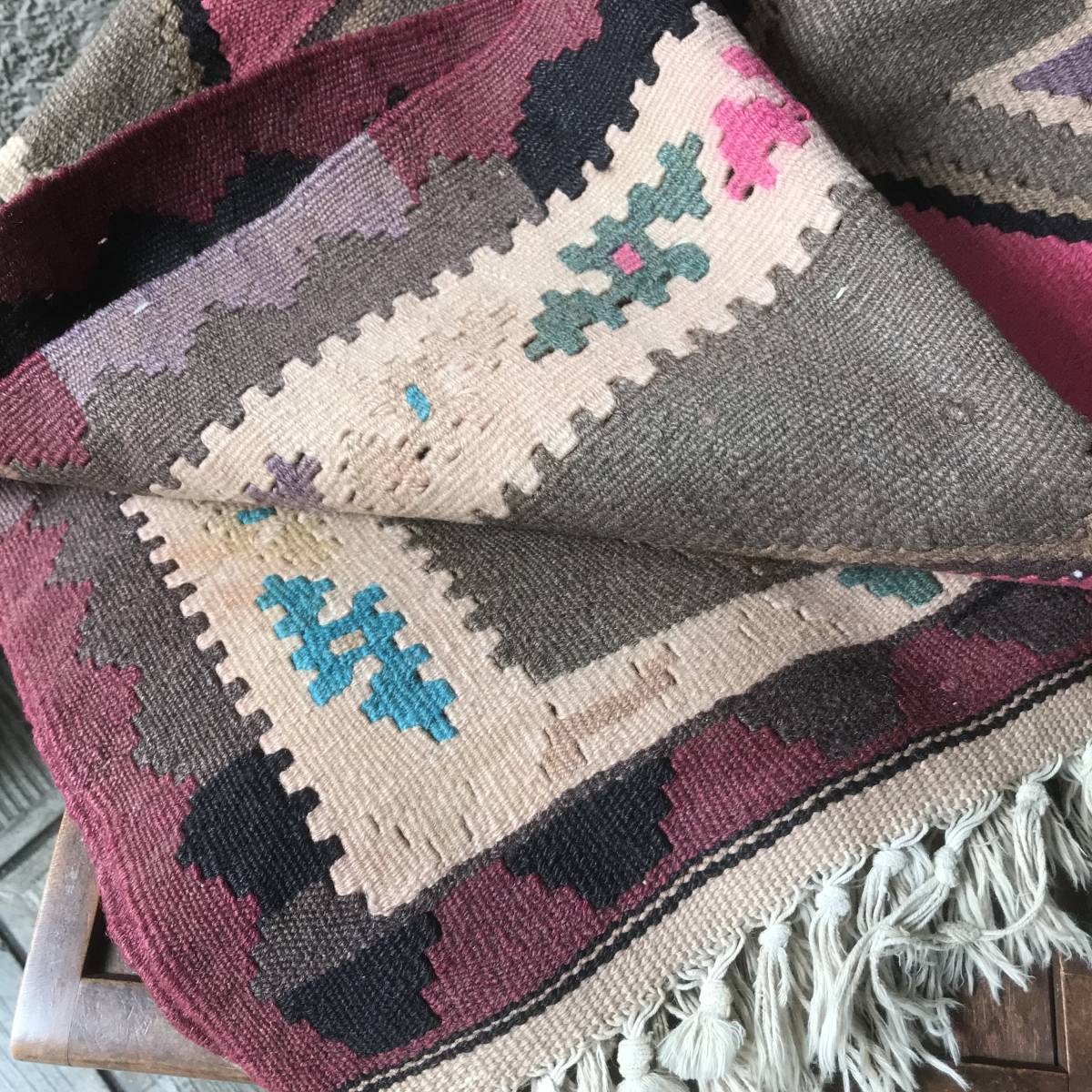 希少品！ピンク色 ヴィンテージ オールドキリム kilim ラグ中東/絨毯アンティーク家具インテリア50’s60’s北欧ネイティブニューヨーク_画像5