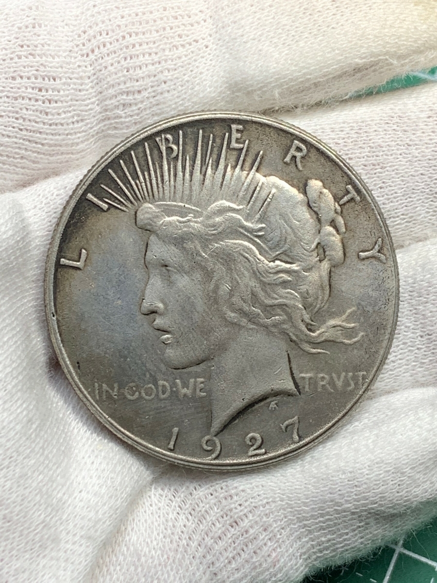 Ωアメリカ ピースダラー Peace Dollar　ドル 1927年銘 検）古銭硬貨貨幣銀貨系 レア記念 メダル レプリカ復刻 オメガコイン て31_画像4